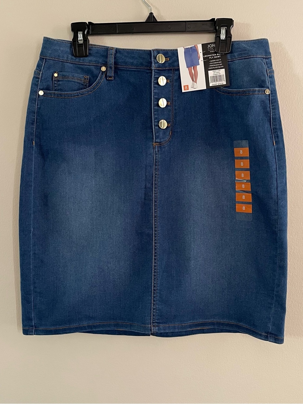 NWT Jones New York Lexington Button Fly Denim Pencil Skirt - 8